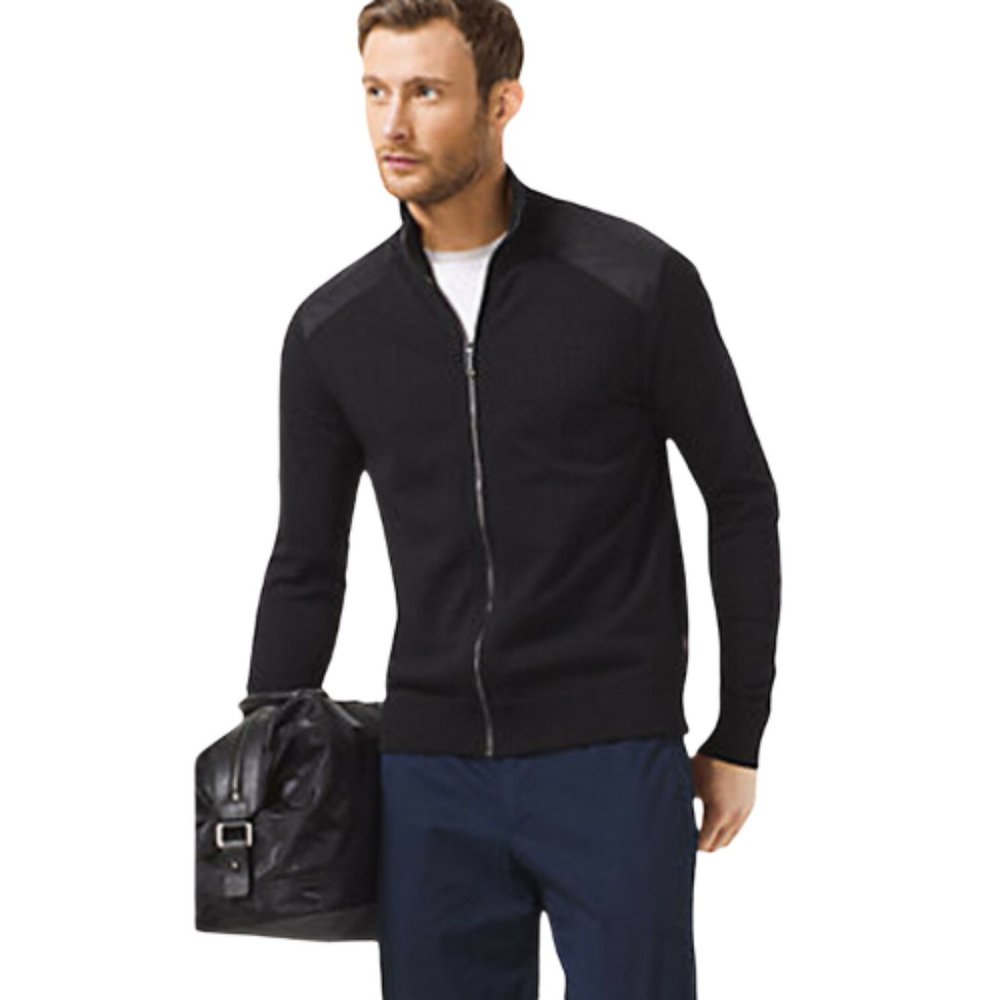 Michael Kors Cardigan Sweater 100% Cotton Crew Mock Neck Full Zip Ribbed